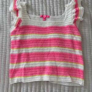 Crochet Striped Top - Pink, White, Yellow